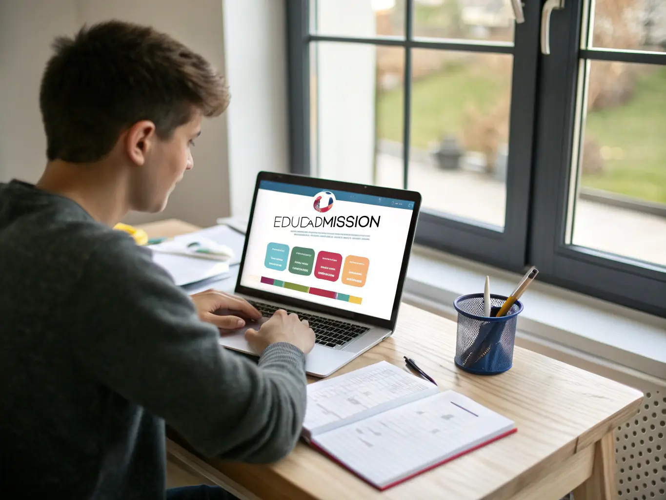 A student using PrepTrack on a laptop, looking organized and stress-free, with a clean and intuitive interface displayed on the screen.