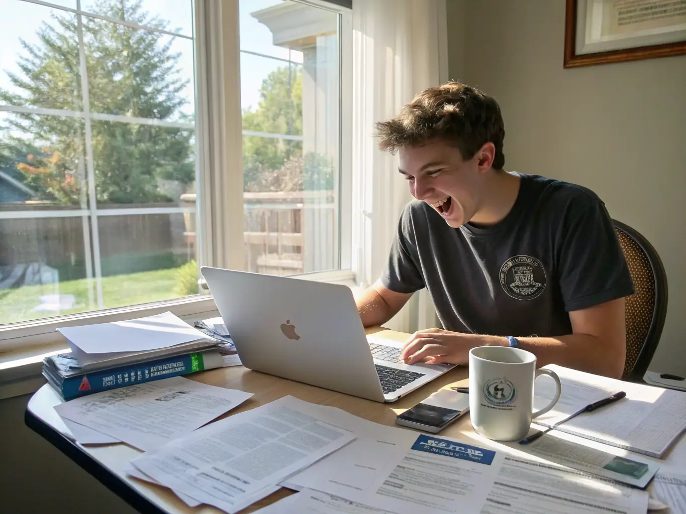 A student is reviewing a list of scholarships on a tablet, with a look of excitement and hope. The image should convey the opportunities and financial aid that PrepTrack helps students discover.